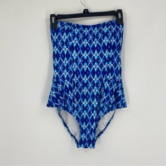 Jessica Simpson Women’s One Piece Blue Geometric Print Swimsuit size S - Picture 1 of 3